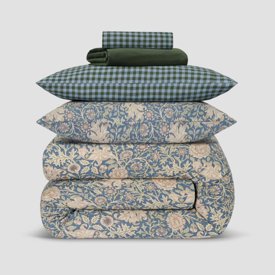 Fern Green Gingham Linen Blend Bedding Set