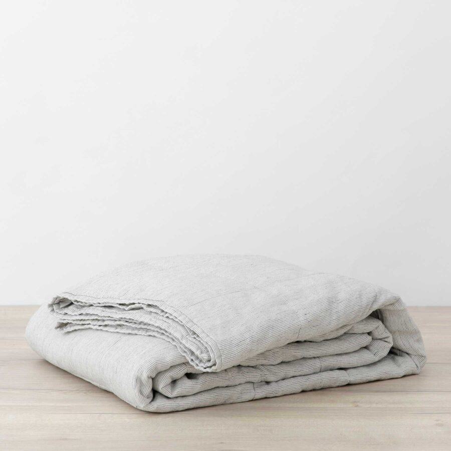 Quilted Linen Bedcover in Pinstripe