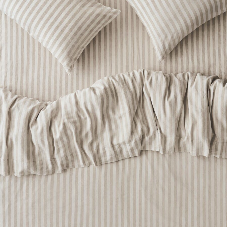 Oatmeal Striped Linen Blend Duvet Cover