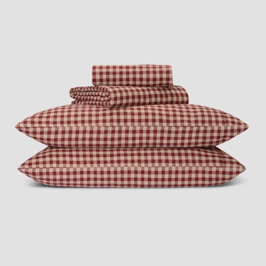 Rhubarb Gingham Linen Blend Bedding Set