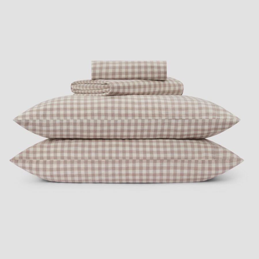 Mushroom Gingham Linen Blend Bedding Set Style 2