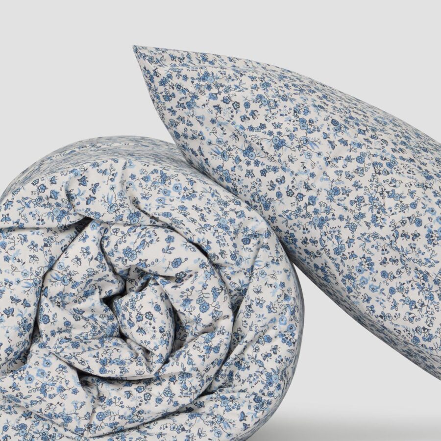 Blue Floral Cotton Bedding Set