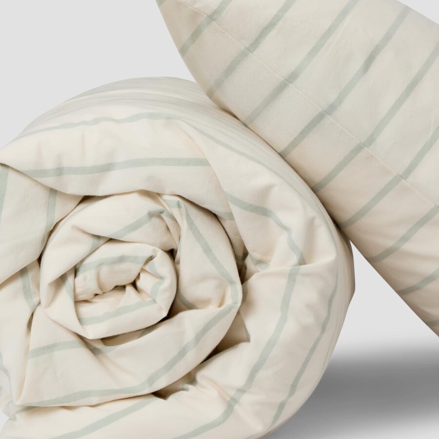 Mellow Green Striped Cotton Bedding Set Style 2