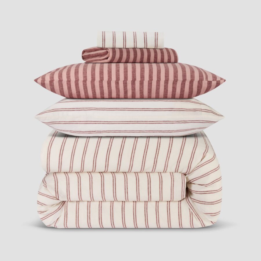Rhubarb Floral Linen Blend Bedding Set