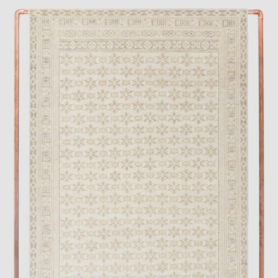 Geometric Hand-Knotted Area Rug in Ecru