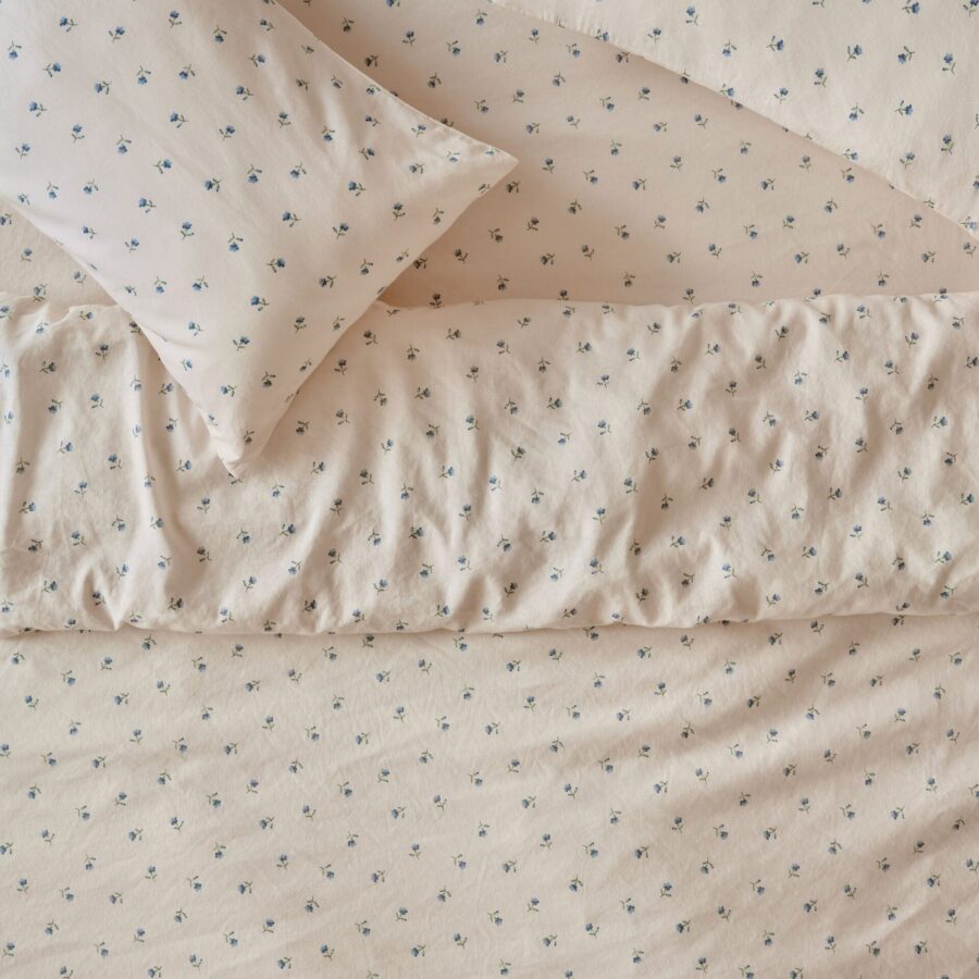 Dusk Blue Floral Linen Blend Duvet Cover
