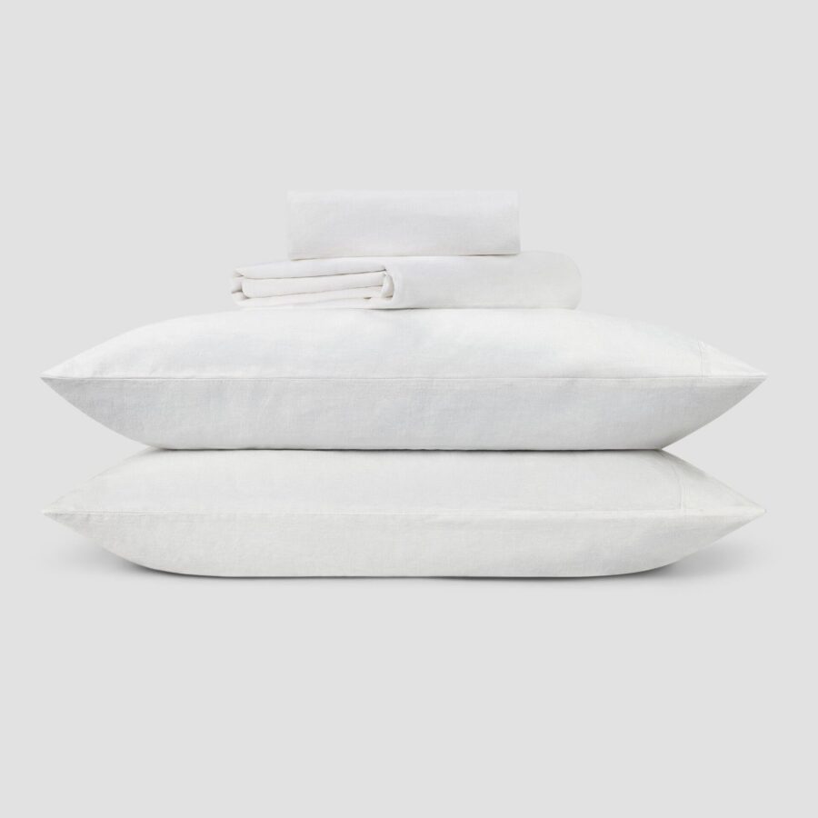 White Linen Blend Bedding Set Style 2
