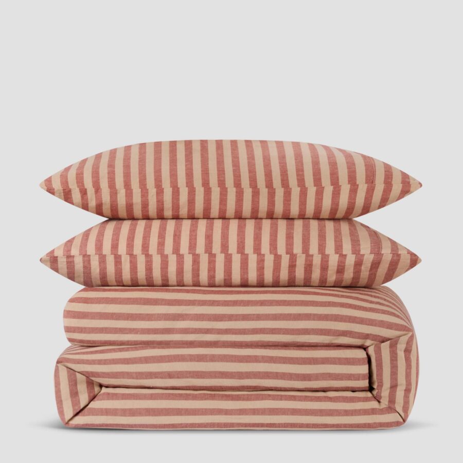 Sandstone Red Striped Linen Blend Bedding Set
