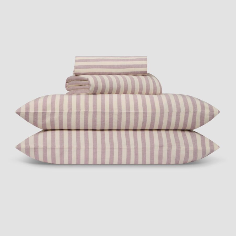 Striped Linen Blend Bedding Set Style 2